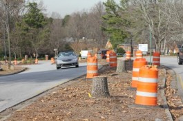 Workers began clearing trees from the center median of Dunwoody Village Parkway on Dec. 10, and will remove the median and put in erosion control systems in January. The remodel, what the city calls its “Main Street Project,” is expected to take six to eight months to complete.