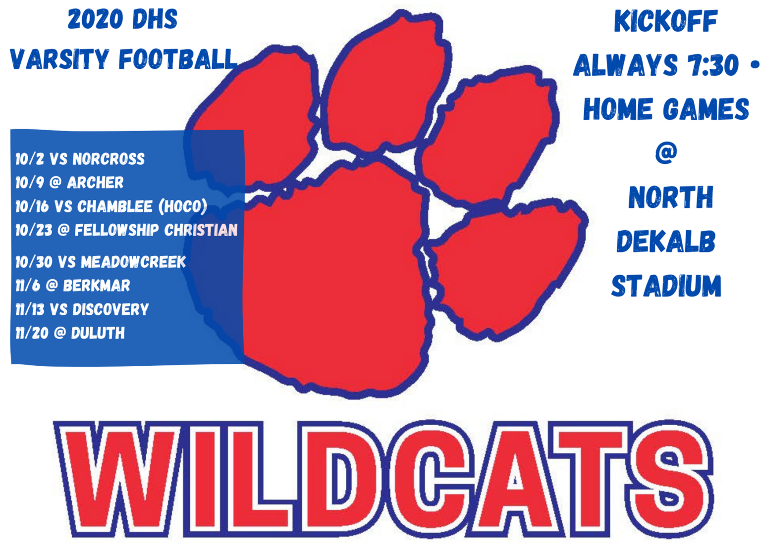 Dunwoody High School 2020 Varsity Football Schedule The Aha! Connection